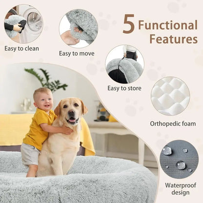 Oversized 71x45x12 Grey Dog Bed,  Pillow,
